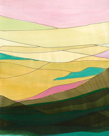 Pink Hills I White Modern Wood Framed Art Print with Double Matting by Fuchs, Jodi