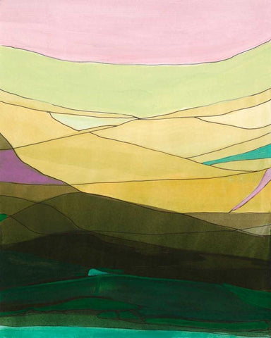 Pink Hills II White Modern Wood Framed Art Print with Double Matting by Fuchs, Jodi