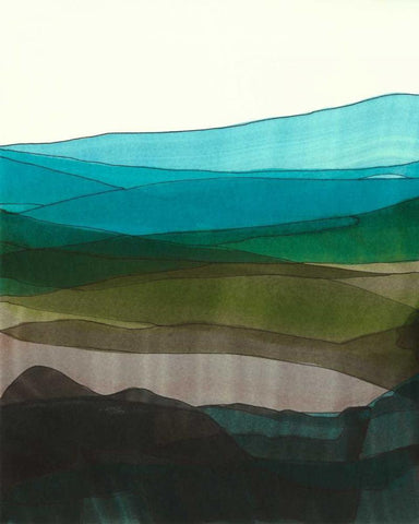 Blue Hills I White Modern Wood Framed Art Print with Double Matting by Fuchs, Jodi