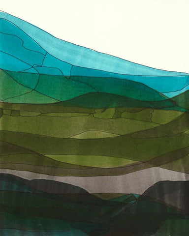 Blue Hills II White Modern Wood Framed Art Print with Double Matting by Fuchs, Jodi