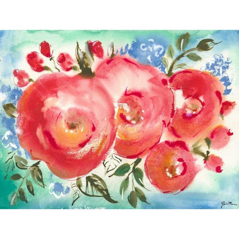 Bed of Roses I Black Modern Wood Framed Art Print with Double Matting by Minasian, Julia