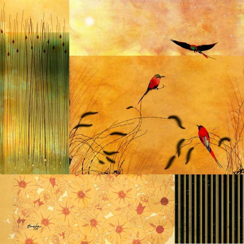 Bee Eaters Black Ornate Wood Framed Art Print with Double Matting by Evelia Designs