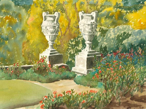 Plein Air Garden V White Modern Wood Framed Art Print with Double Matting by Miller, Dianne