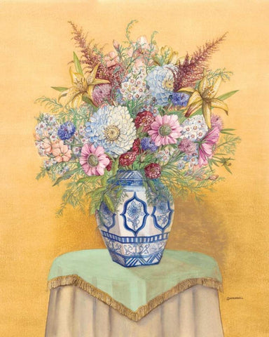 Bouquet in Asian Vase I White Modern Wood Framed Art Print with Double Matting by Russell, Wendy