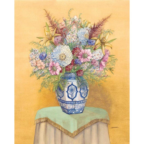 Bouquet in Asian Vase I Black Modern Wood Framed Art Print with Double Matting by Russell, Wendy