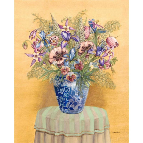 Bouquet in Asian Vase II White Modern Wood Framed Art Print by Russell, Wendy
