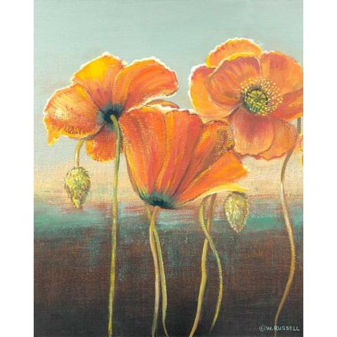 Poppy Tops I White Modern Wood Framed Art Print by Russell, Wendy