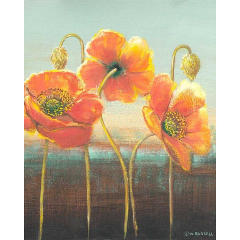 Poppy Tops II Black Modern Wood Framed Art Print with Double Matting by Russell, Wendy