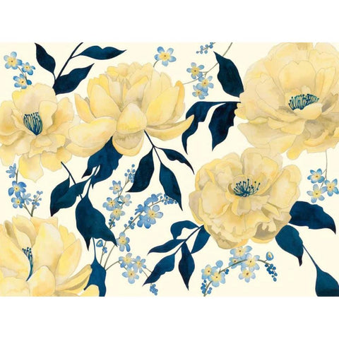 Fleurs Dor et Bleu II Gold Ornate Wood Framed Art Print with Double Matting by Popp, Grace