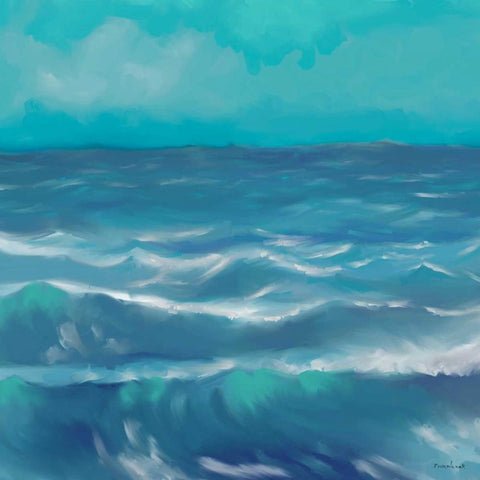 Ocean Waves I White Modern Wood Framed Art Print with Double Matting by Novak, Rick