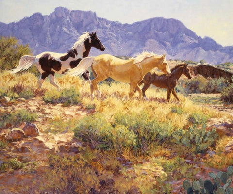 Horses at Big Wash Black Ornate Wood Framed Art Print with Double Matting by Goldrick, Claire