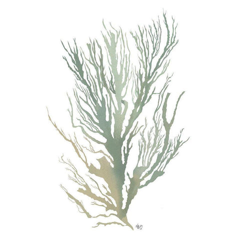 Seaweed 3 Green White Modern Wood Framed Art Print by Fab Funky