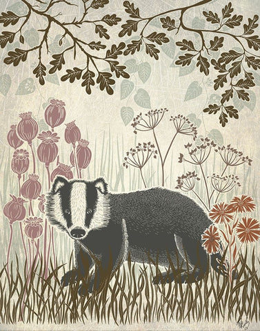 Country Lane Badger 5 - Earth White Modern Wood Framed Art Print with Double Matting by Fab Funky