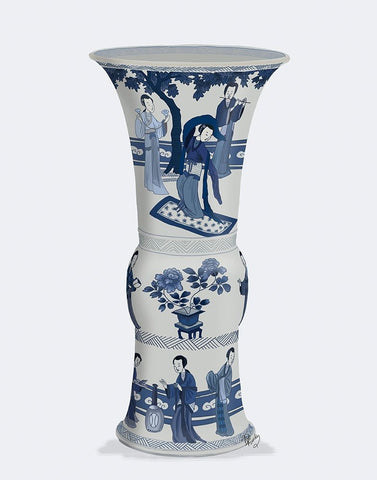 Chinoiserie Vase Dancer Blue White Modern Wood Framed Art Print with Double Matting by Fab Funky