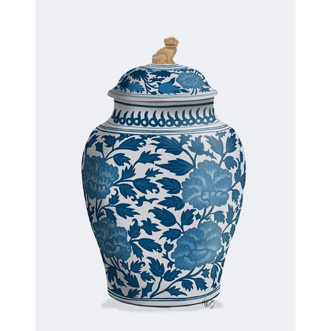 Chinoiserie Vase Golden Lion Blue White Modern Wood Framed Art Print by Fab Funky