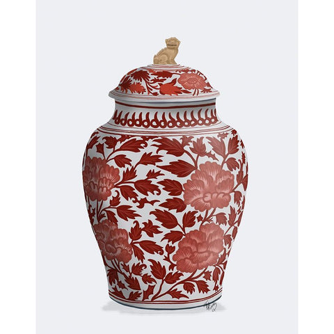 Chinoiserie Vase Golden Lion Red White Modern Wood Framed Art Print by Fab Funky