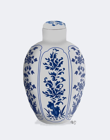 Chinoiserie Vase Vine Blue White Modern Wood Framed Art Print with Double Matting by Fab Funky