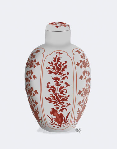 Chinoiserie Vase Vine Red White Modern Wood Framed Art Print with Double Matting by Fab Funky