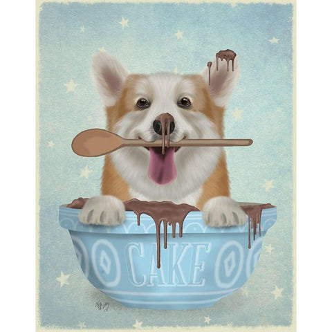 Corgi Cake Bowl White Modern Wood Framed Art Print by Fab Funky