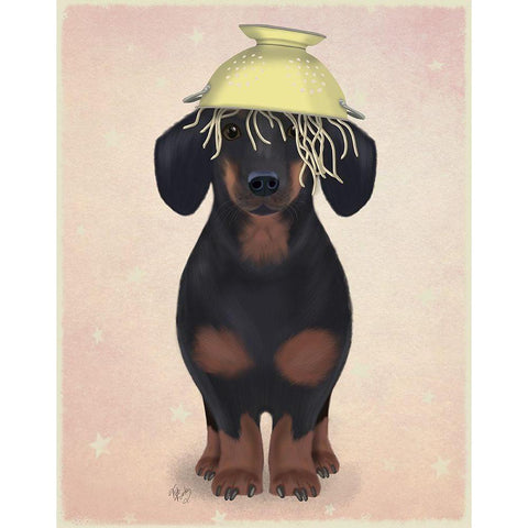 Dachshund Colander Black Modern Wood Framed Art Print with Double Matting by Fab Funky