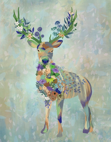 Fantastic Florals Deer-Full White Modern Wood Framed Art Print with Double Matting by Fab Funky