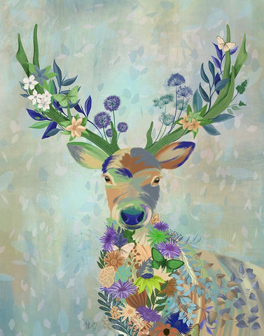 Fantastic Florals Deer-Portrait White Modern Wood Framed Art Print with Double Matting by Fab Funky