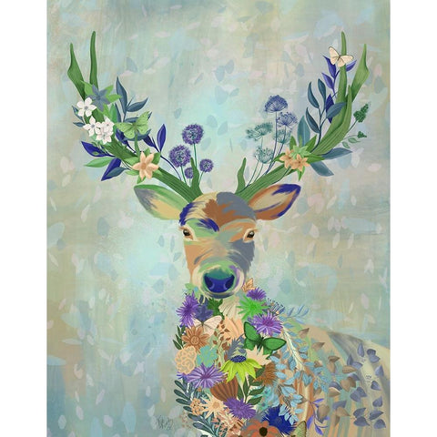 Fantastic Florals Deer-Portrait Black Modern Wood Framed Art Print with Double Matting by Fab Funky