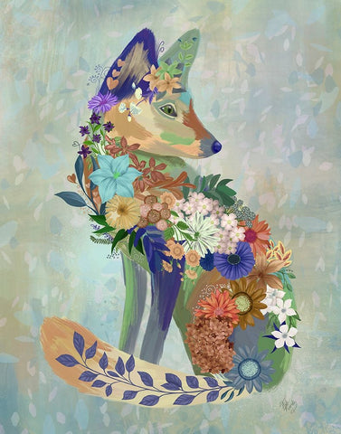 Fantastic Florals Fox-Sitting White Modern Wood Framed Art Print with Double Matting by Fab Funky