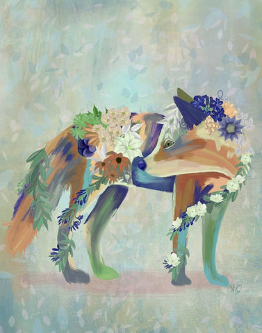 Fantastic Florals Fox-Standing White Modern Wood Framed Art Print with Double Matting by Fab Funky