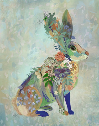 Fantastic Florals Hare-Sitting White Modern Wood Framed Art Print with Double Matting by Fab Funky