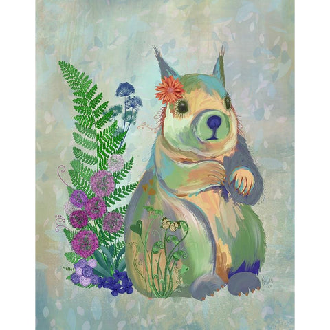 Fantastic Florals Squirrel Gold Ornate Wood Framed Art Print with Double Matting by Fab Funky