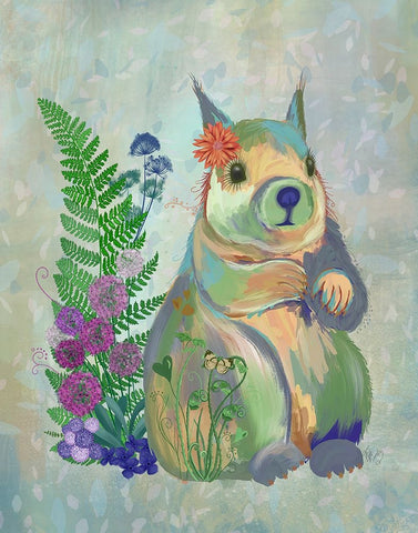 Fantastic Florals Squirrel White Modern Wood Framed Art Print with Double Matting by Fab Funky