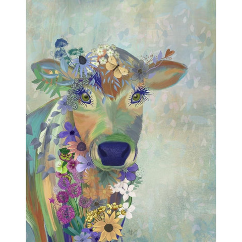 Fantastic Florals Cow Gold Ornate Wood Framed Art Print with Double Matting by Fab Funky