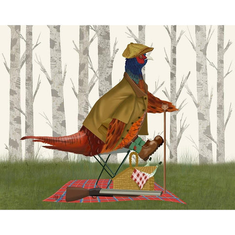 Pheasant Shooting Party 4 Black Modern Wood Framed Art Print by Fab Funky