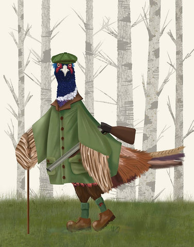 Pheasant Shooting Party 6 White Modern Wood Framed Art Print with Double Matting by Fab Funky