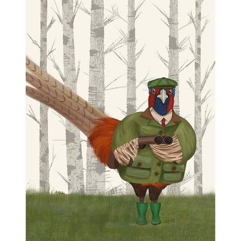 Pheasant Shooting Party 7 Black Modern Wood Framed Art Print with Double Matting by Fab Funky