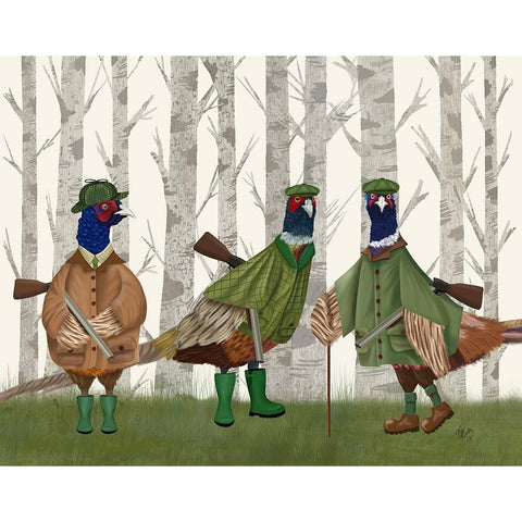 Pheasant Shooting Party Group 2 Gold Ornate Wood Framed Art Print with Double Matting by Fab Funky