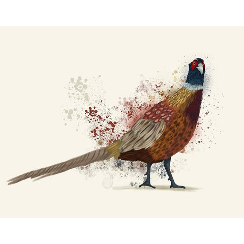 Pheasant Splash 2 Gold Ornate Wood Framed Art Print with Double Matting by Fab Funky