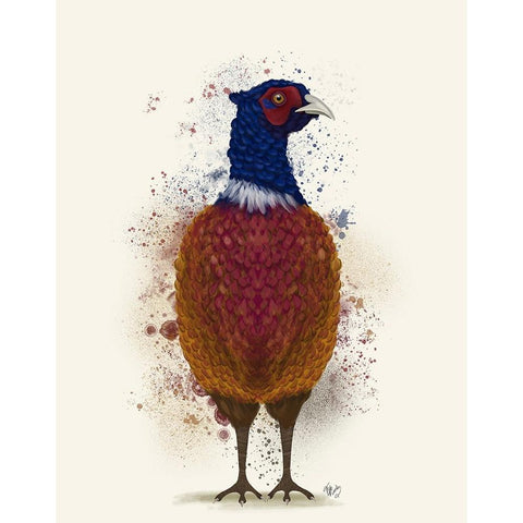 Pheasant Splash 3 White Modern Wood Framed Art Print by Fab Funky