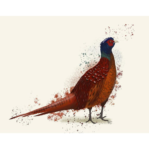 Pheasant Splash 4 White Modern Wood Framed Art Print by Fab Funky