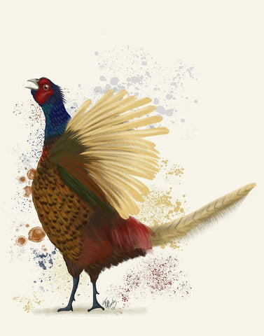 Pheasant Splash 8 White Modern Wood Framed Art Print with Double Matting by Fab Funky