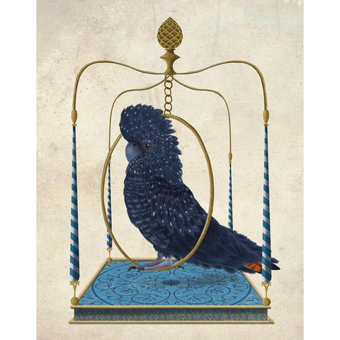 Black Cockatoo on Swing White Modern Wood Framed Art Print by Fab Funky