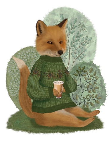 Latte Fox in Sweater Black Ornate Wood Framed Art Print with Double Matting by Fab Funky