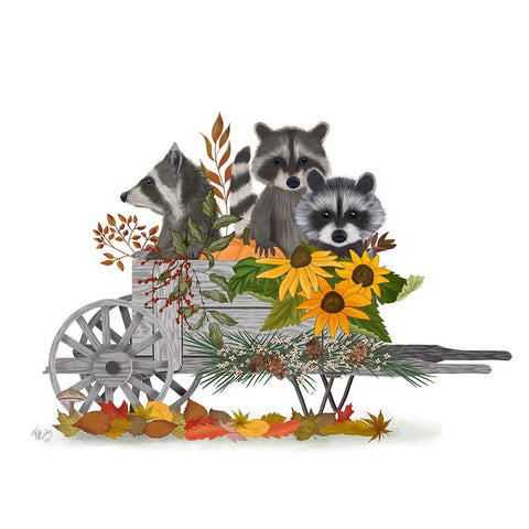 Raccoon Wheelbarrow Black Modern Wood Framed Art Print with Double Matting by Fab Funky