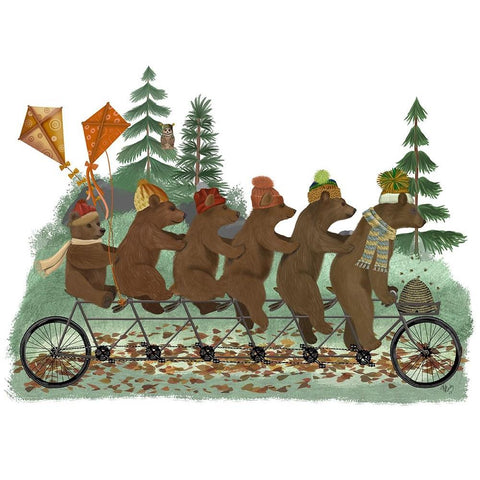 Bear Family Autumn Bike Ride Gold Ornate Wood Framed Art Print with Double Matting by Fab Funky