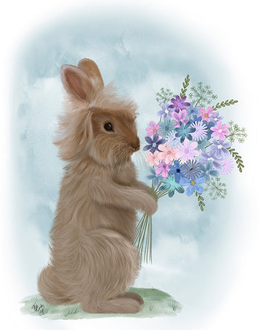 Bunny Bouquet 1 White Modern Wood Framed Art Print with Double Matting by Fab Funky