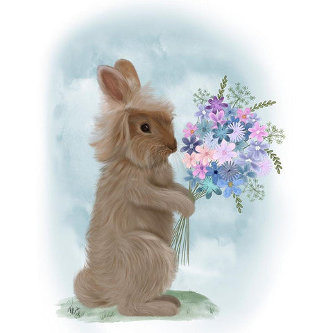 Bunny Bouquet 1 White Modern Wood Framed Art Print by Fab Funky