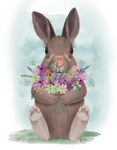 Bunny Bouquet Hug Black Ornate Wood Framed Art Print with Double Matting by Fab Funky