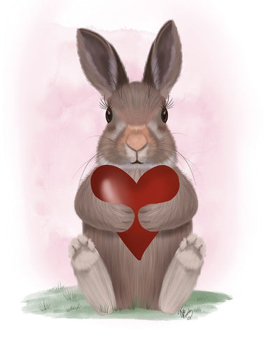 Bunny Heart Hug White Modern Wood Framed Art Print with Double Matting by Fab Funky