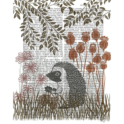 Country Lane Hedgehog, Earth Black Modern Wood Framed Art Print with Double Matting by Fab Funky